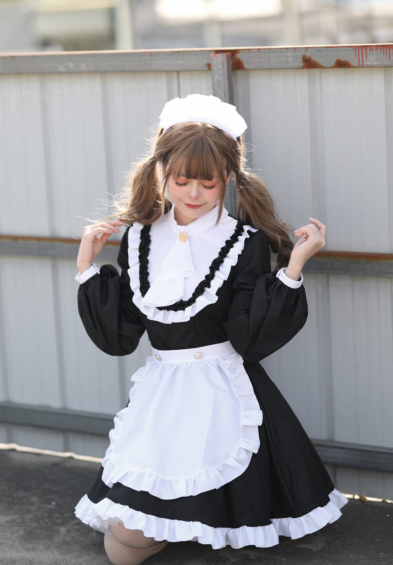女装 クラシック長袖フリルメイド服セット
