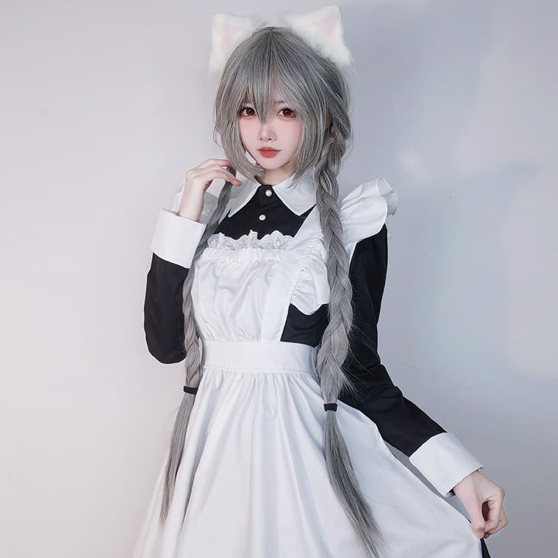 女装 クラシック長袖フリル付きメイド服フルセット