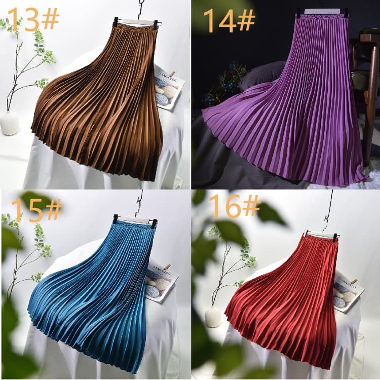 女装 透け感プリーツスカート ロング丈 ウエストゴム 全色展開