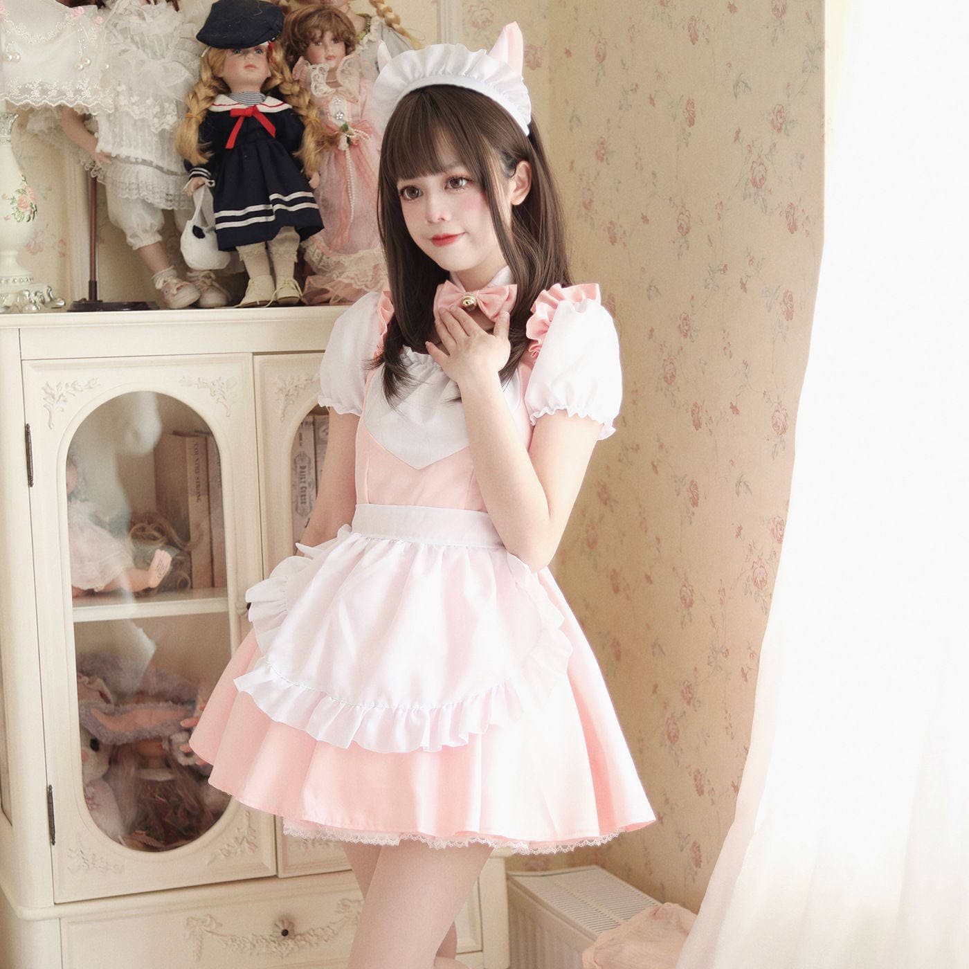 フリルエプロン付き女装メイド服セット