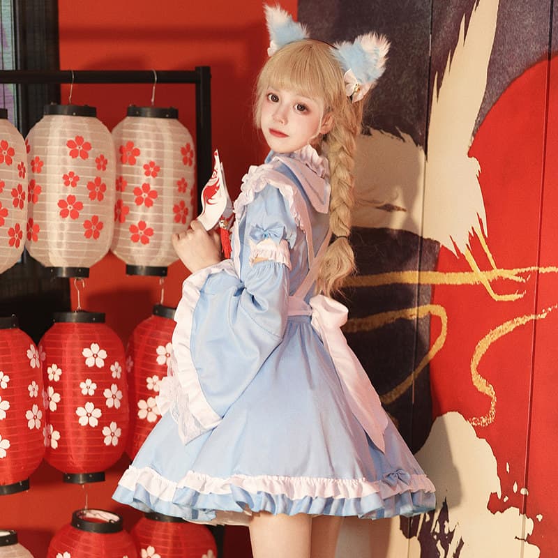 女装 夢見るお姫様風フリル付きメイド服セット
