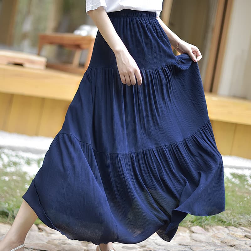 女装 春夏新作 透け感フレアスカート ゆったり長丈 ウエストゴム仕様