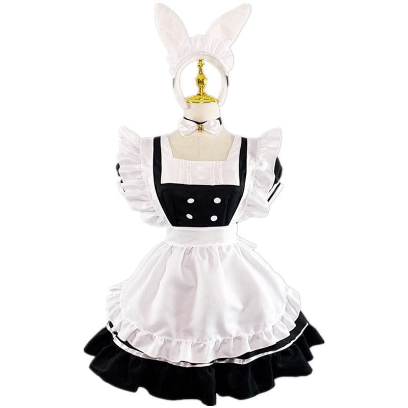 女装 うさ耳カチューシャ付き本格派メイド服セット