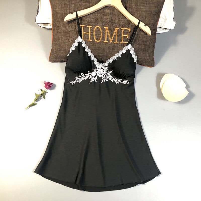 女装 花刺繍レース付きキャミソール型ベビードール