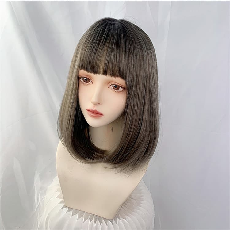 女装 ウィッグ 前髪ぱっつん グラデーション ミディアム