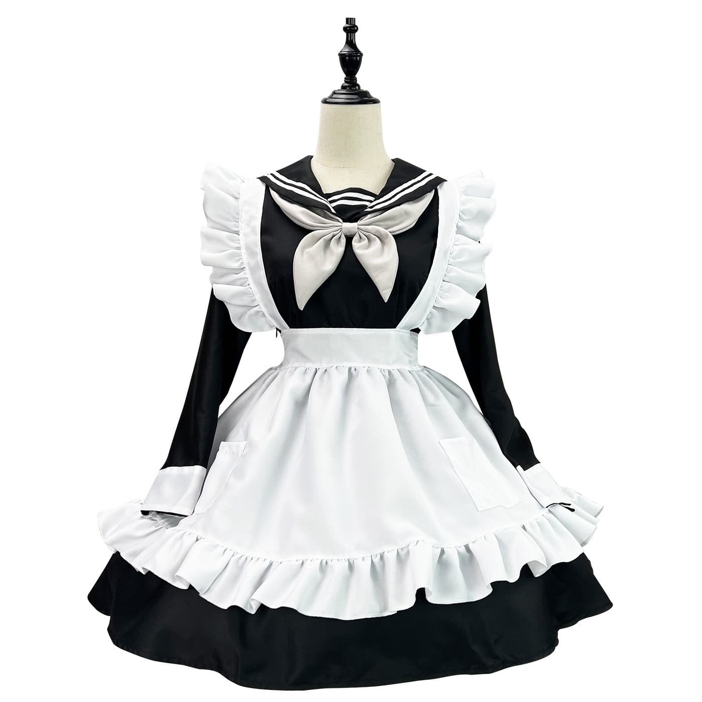 女装 セーラー襟付きフリル可愛いメイド服セット