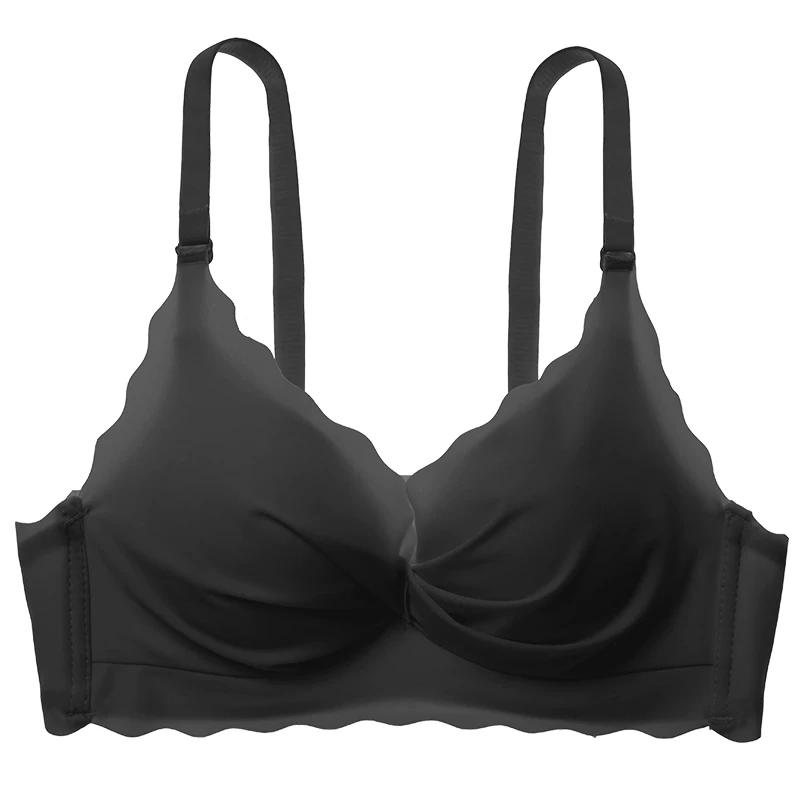 女装 スカラップ縁取りツイストデザインノンワイヤーブラジャー