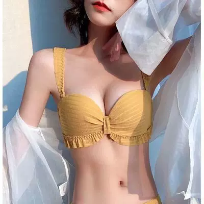 女装 純白フリルストラップブラジャーショーツセット
