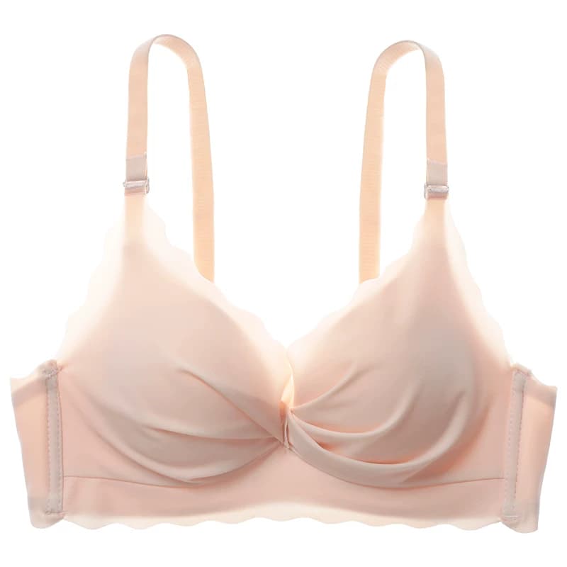 女装 スカラップ縁取りツイストデザインノンワイヤーブラジャー