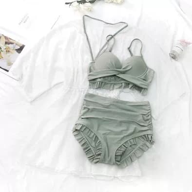 女装 フリル裾ハイウエストビキニ三点セット