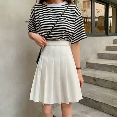 女装 ハイウエストプリーツスカート清楚系膝上丈