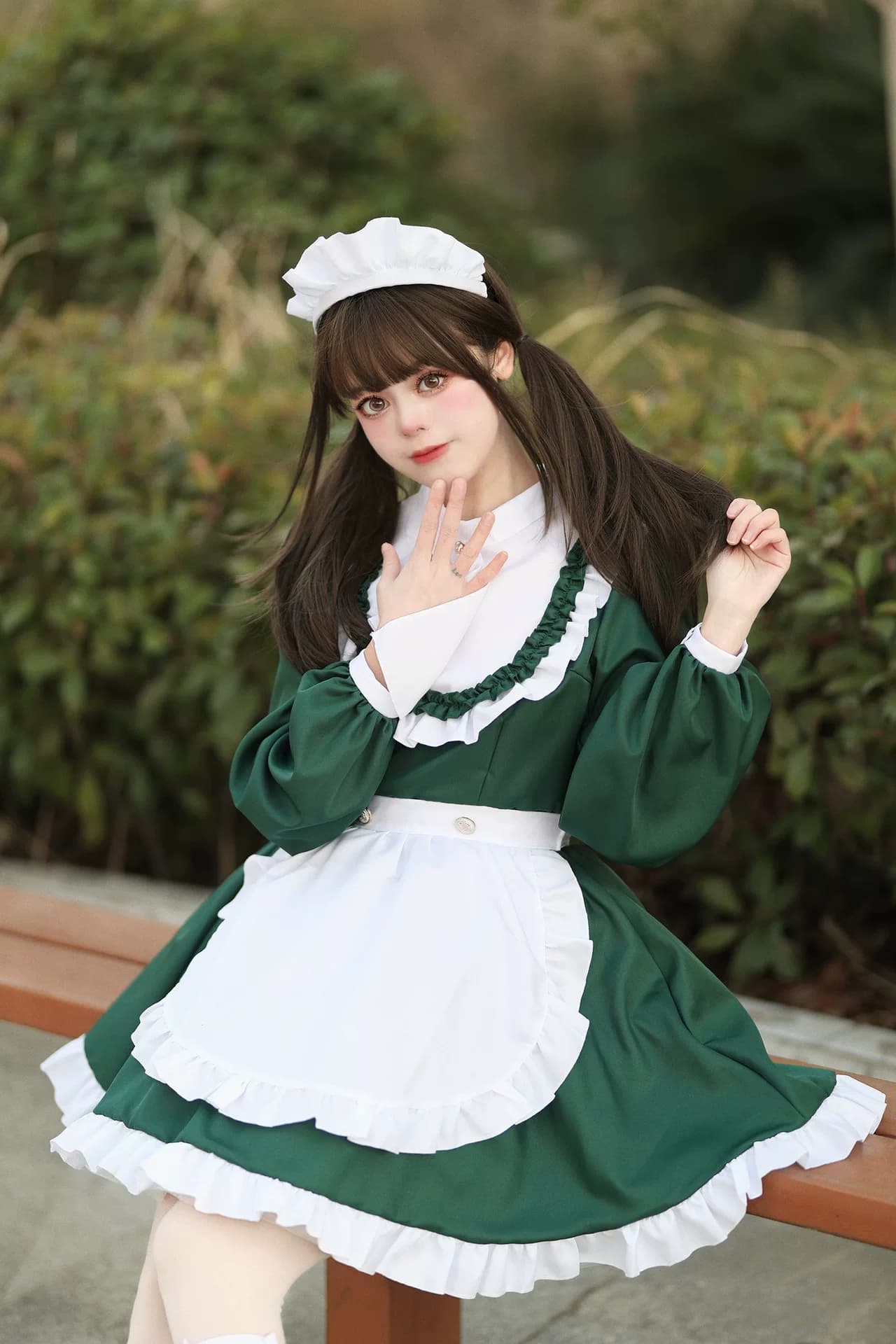 女装 クラシック長袖フリルメイド服セット