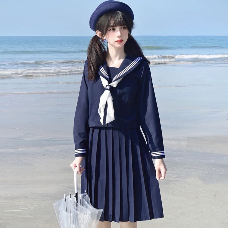女装 清楚系長袖セーラー服上下セット