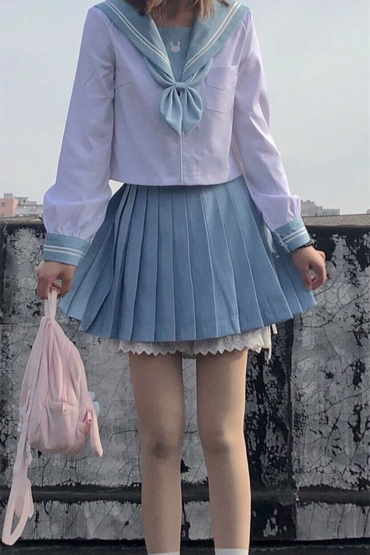 女装 爽やか配色半袖セーラー服上下セット