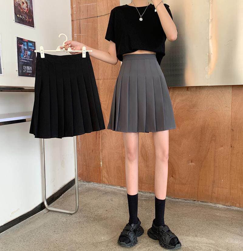 女装 シンプル無地プリーツスカート学生風デザイン