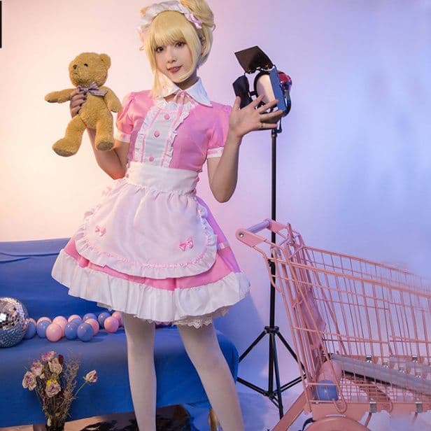 女装 夢見る姫系フリルエプロンメイド服セット
