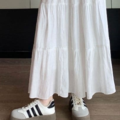 女装 ティアードフリル切替ロングマキシスカート