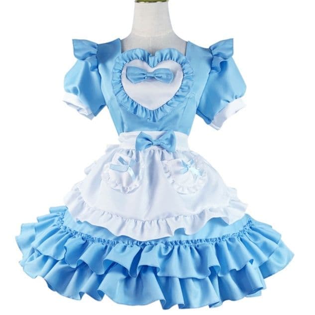 女装 ハート窓付きフリルメイド服三段スカート衣装