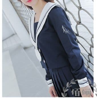 女装 大きな襟リボン付き長袖プリーツセーラー服