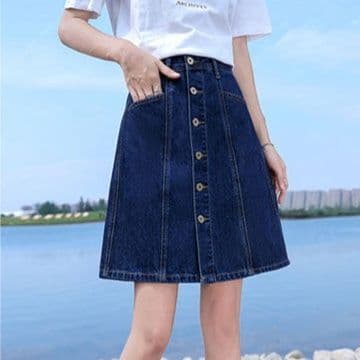女装 フロントボタンデニム台形ミニスカート