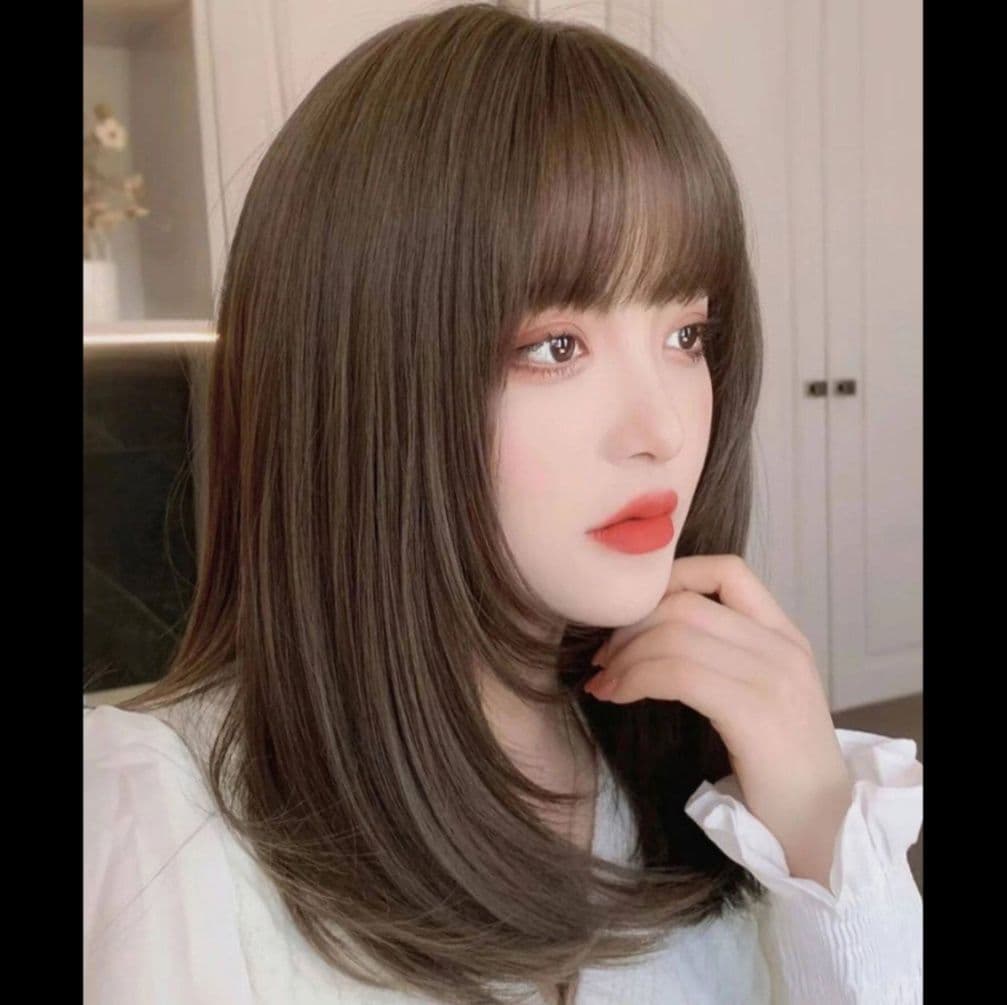 女装 前髪ぱっつんミディアムストレートウィッグ