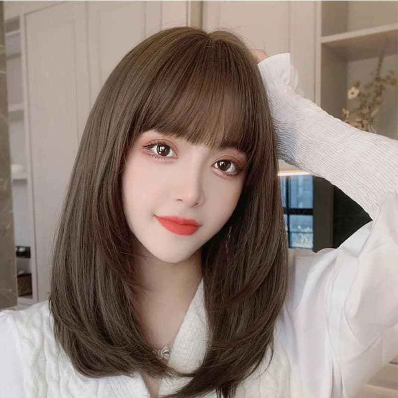 女装 前髪ぱっつんミディアムストレートウィッグ