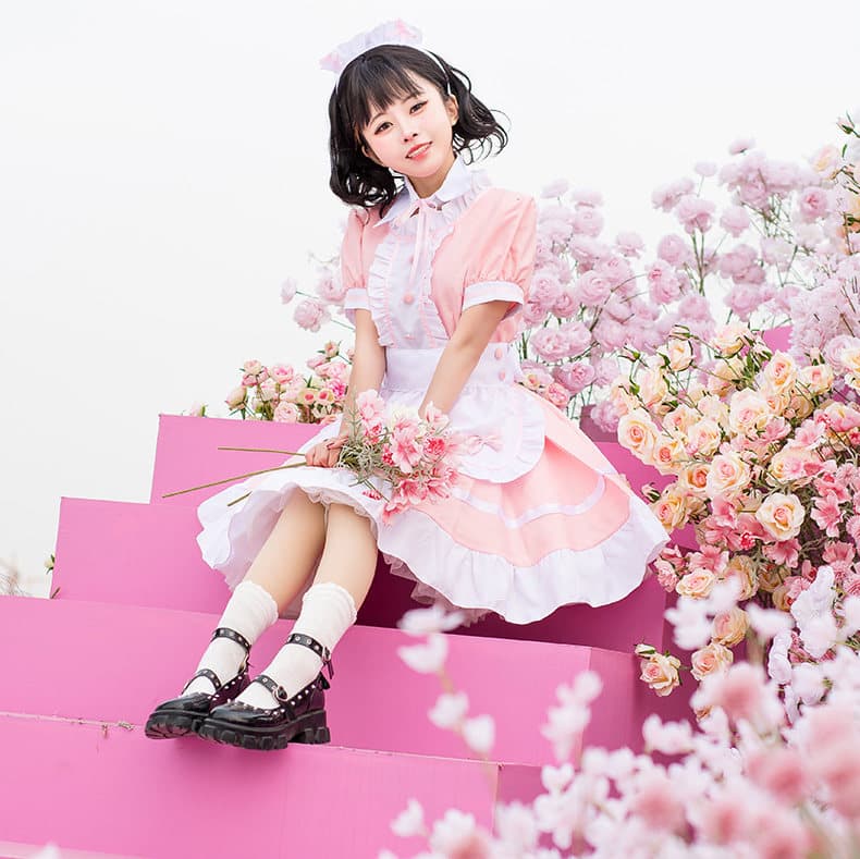 女装 夢見るお嬢様風フリルメイド服セット