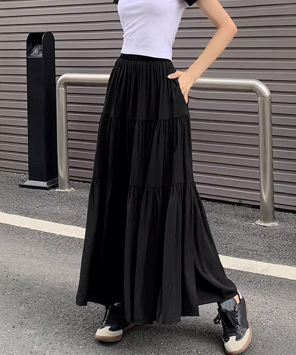 女装 段々フリル ティアード ロングスカート 春夏