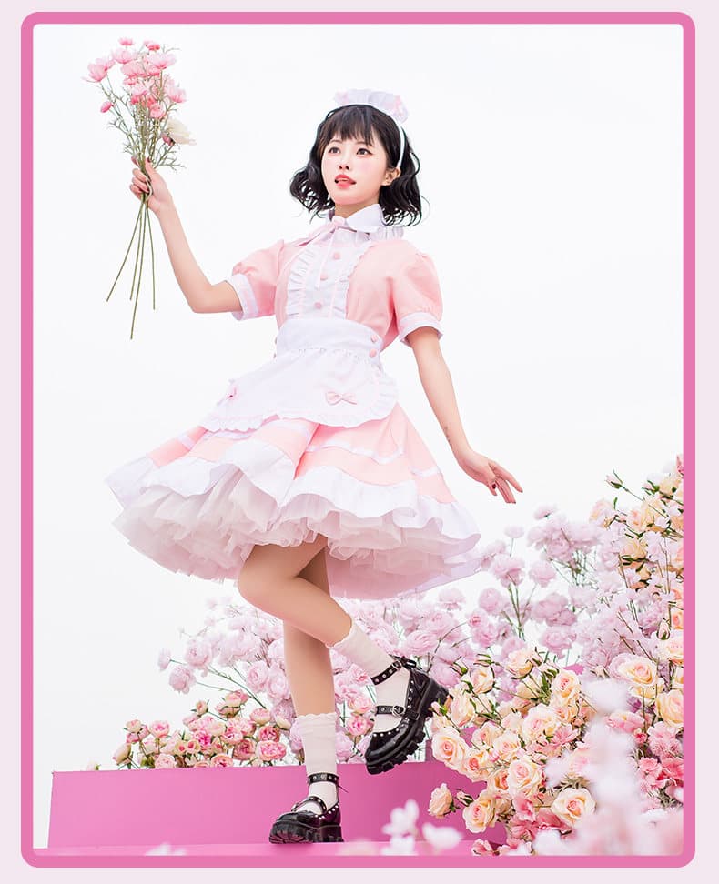女装 夢見るお嬢様風フリルメイド服セット
