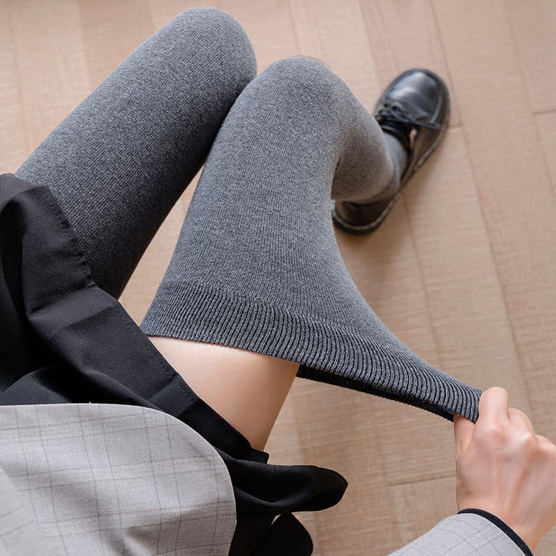 女装 リブ編みニーハイソックス風タイツ