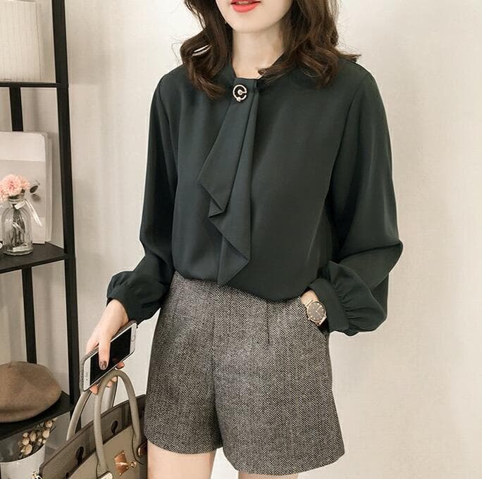 女装 シフォンブラウス 長袖 通勤フォーマルシャツ
