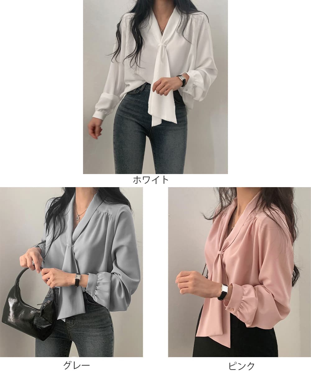 女装 スーツ対応ボウタイブラウス長袖とろみ素材