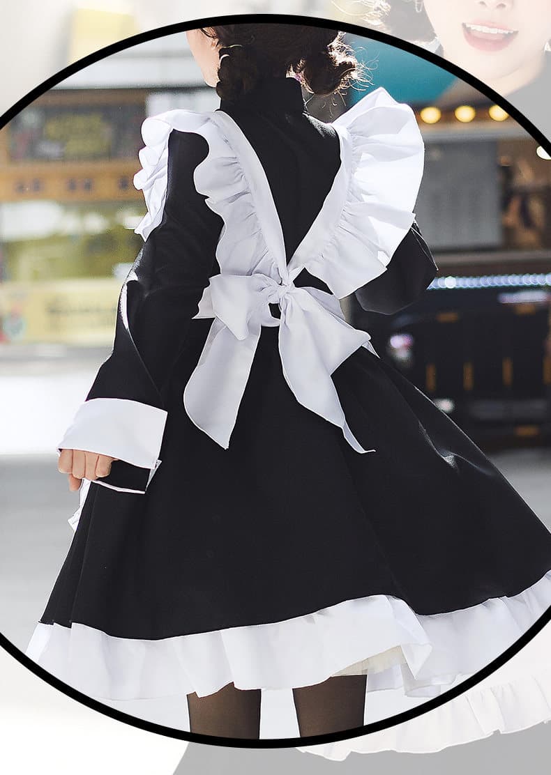 女装 長袖クラシックメイド服フリル付きエプロンセット