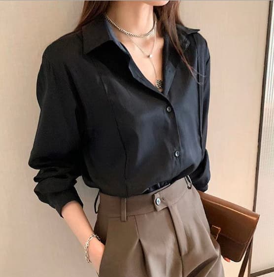 女装 女性らしい襟付き長袖シャツ スーツインナー