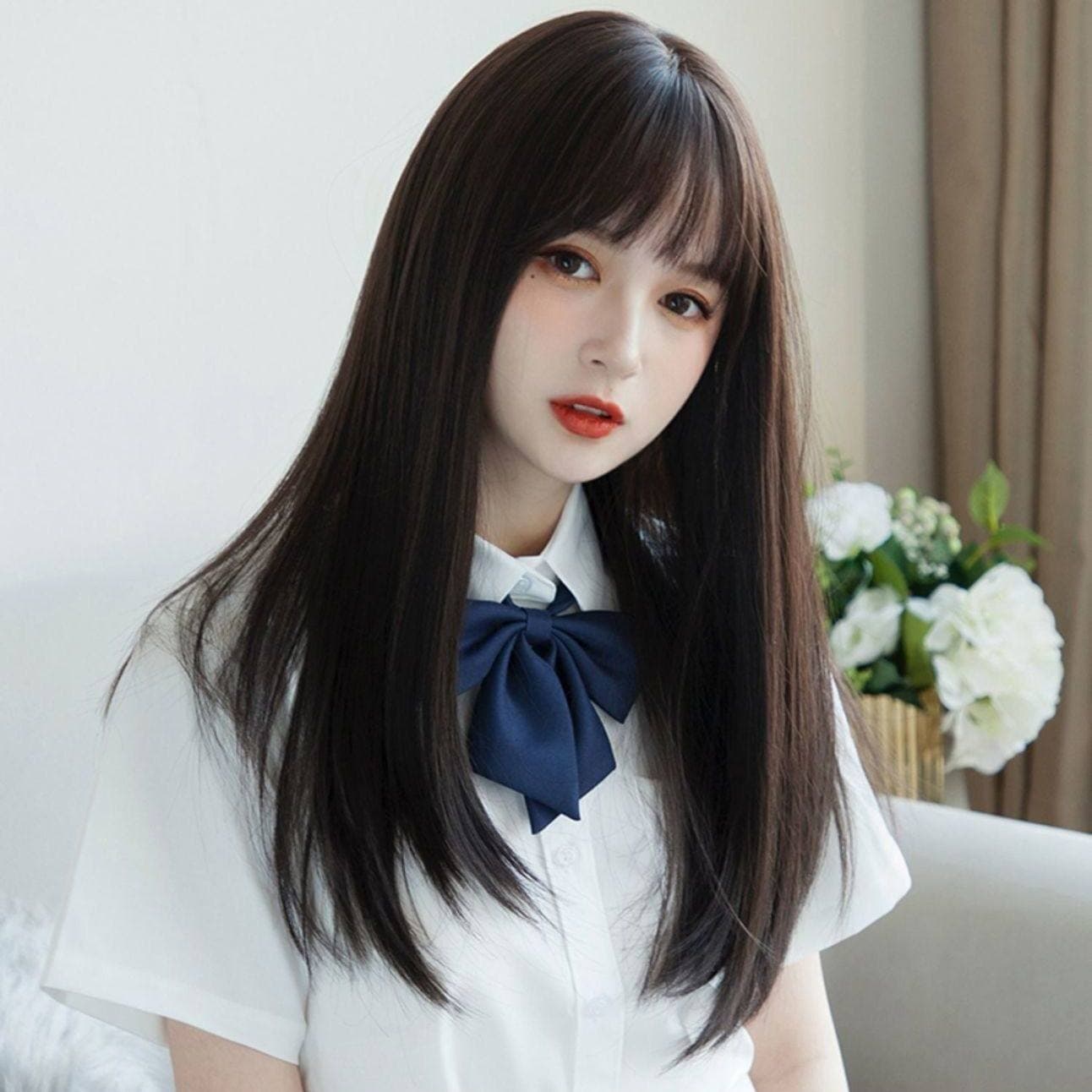 女装 清楚系ストレートロング前髪ぱっつんウィッグ