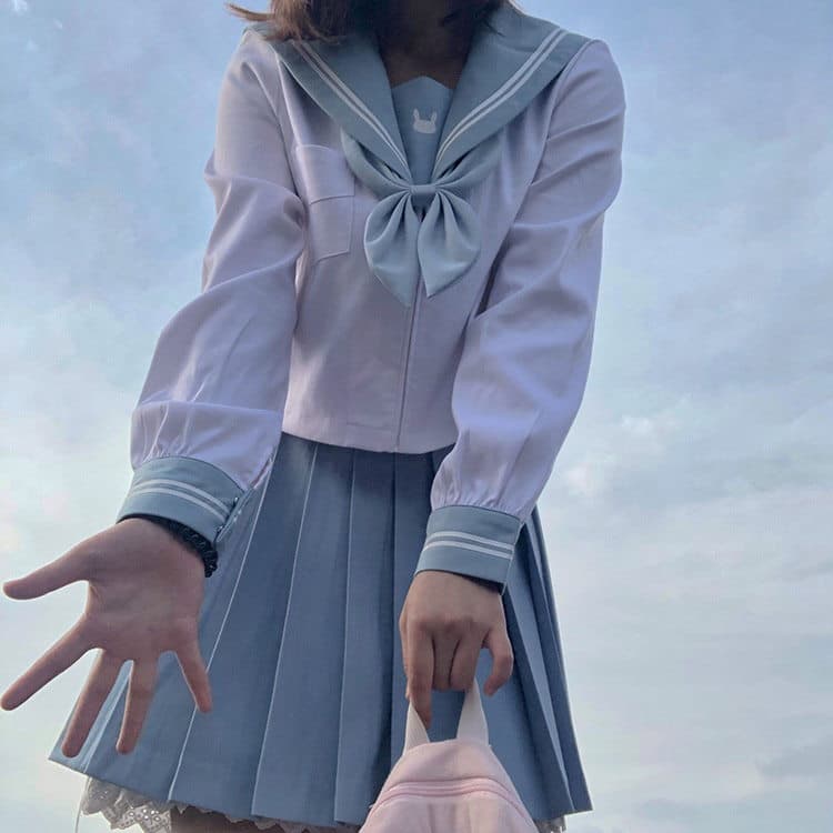 女装 爽やか配色半袖セーラー服上下セット