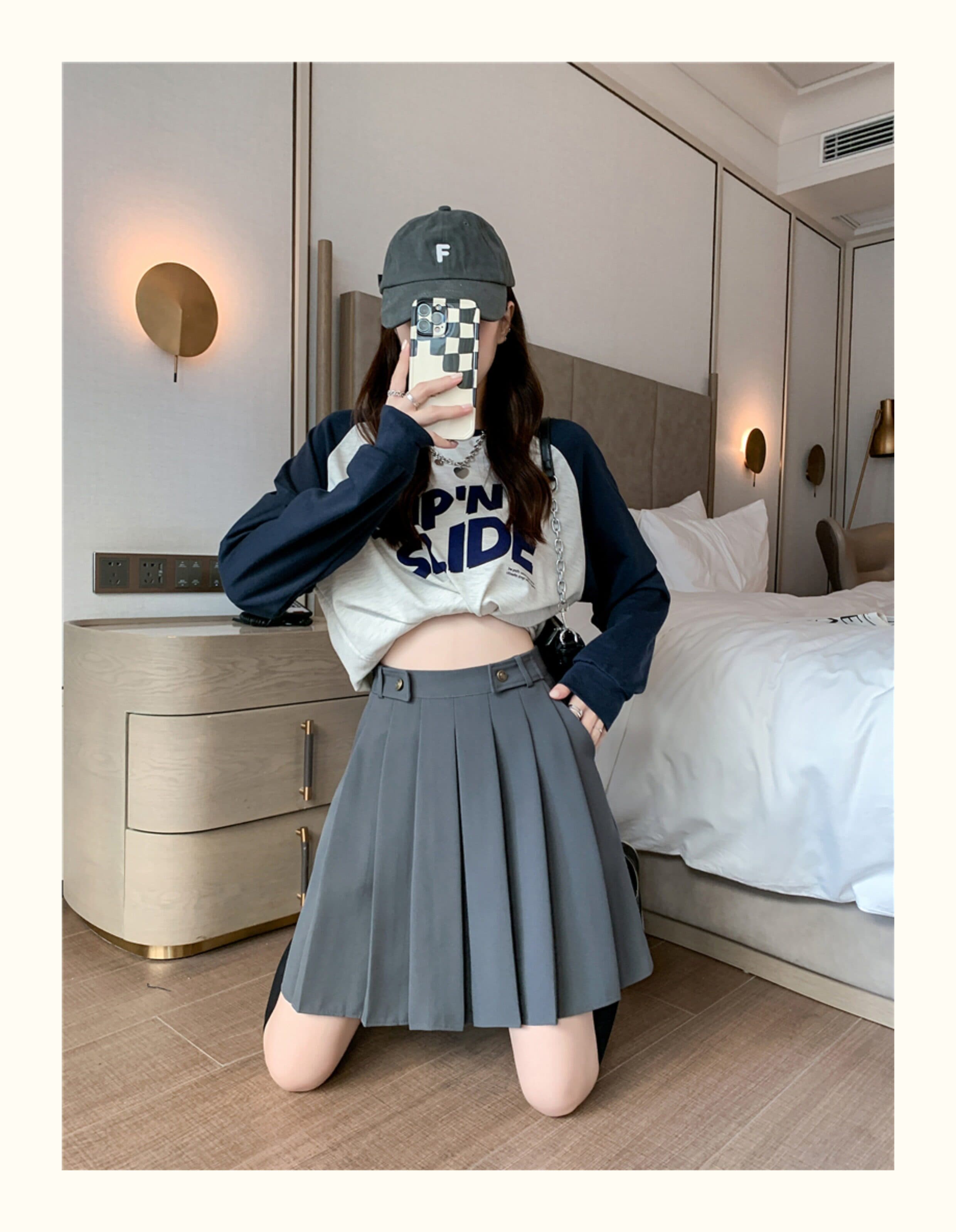 女装 ベルト付きプリーツミニスカート