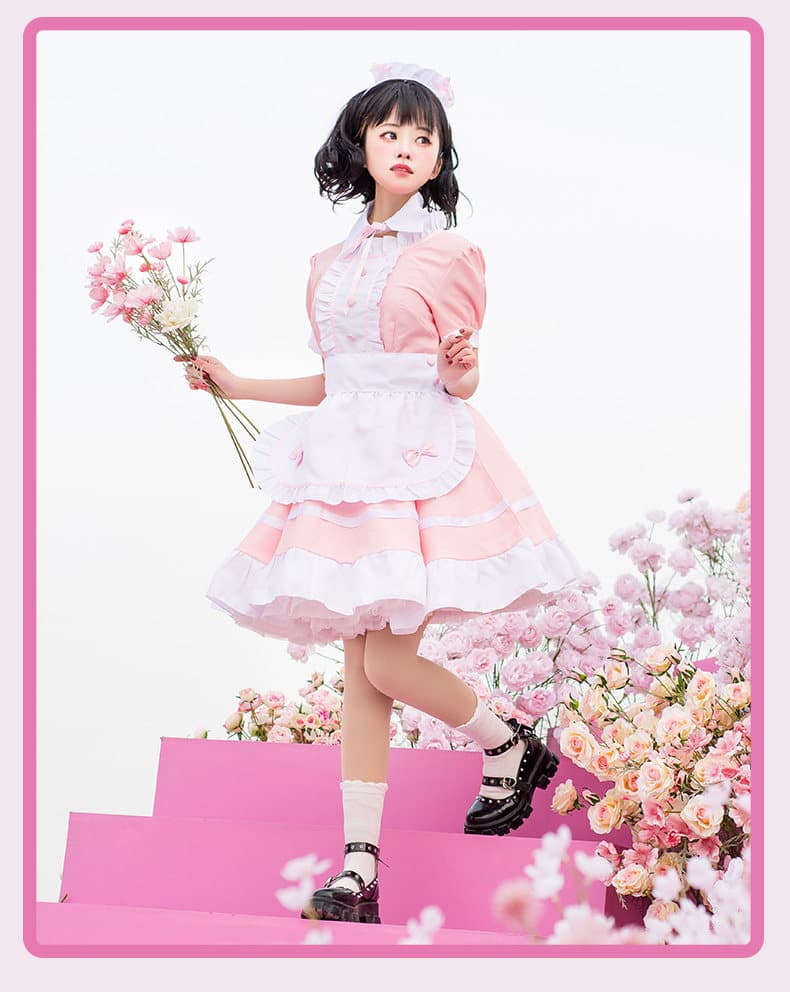 女装 夢見るお嬢様風フリルメイド服セット