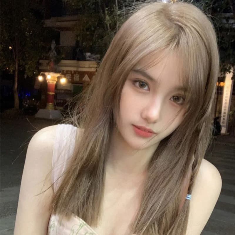 女装 透け感前髪のナチュラルストレートロングウィッグ