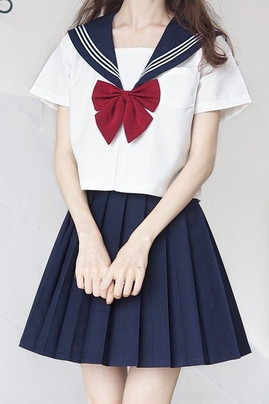 女装 正統派スクールスタイル半袖セーラー服上下セット