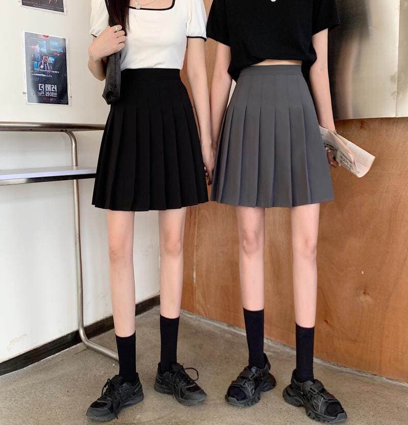 女装 シンプル無地プリーツスカート学生風デザイン