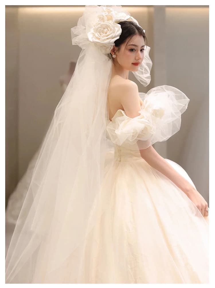 女装 立体花飾りオフショルダープリンセスドレス