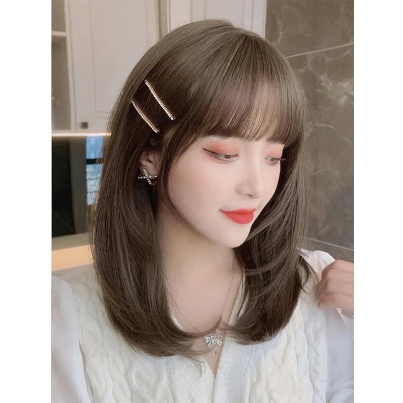 女装 前髪ぱっつんミディアムストレートウィッグ