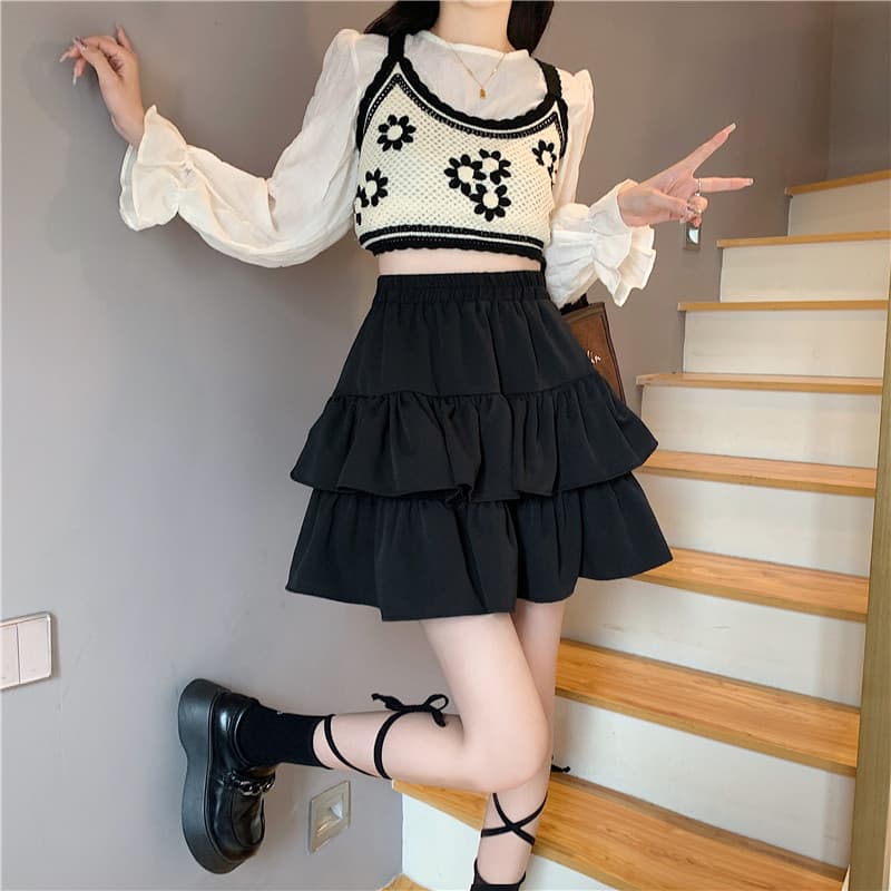 女装 二段ティアードフリルミニスカート春秋