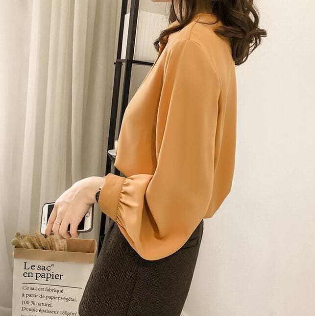 女装 シフォンブラウス 長袖 通勤フォーマルシャツ