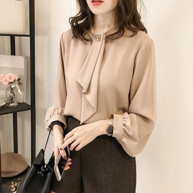 女装 シフォンブラウス 長袖 通勤フォーマルシャツ