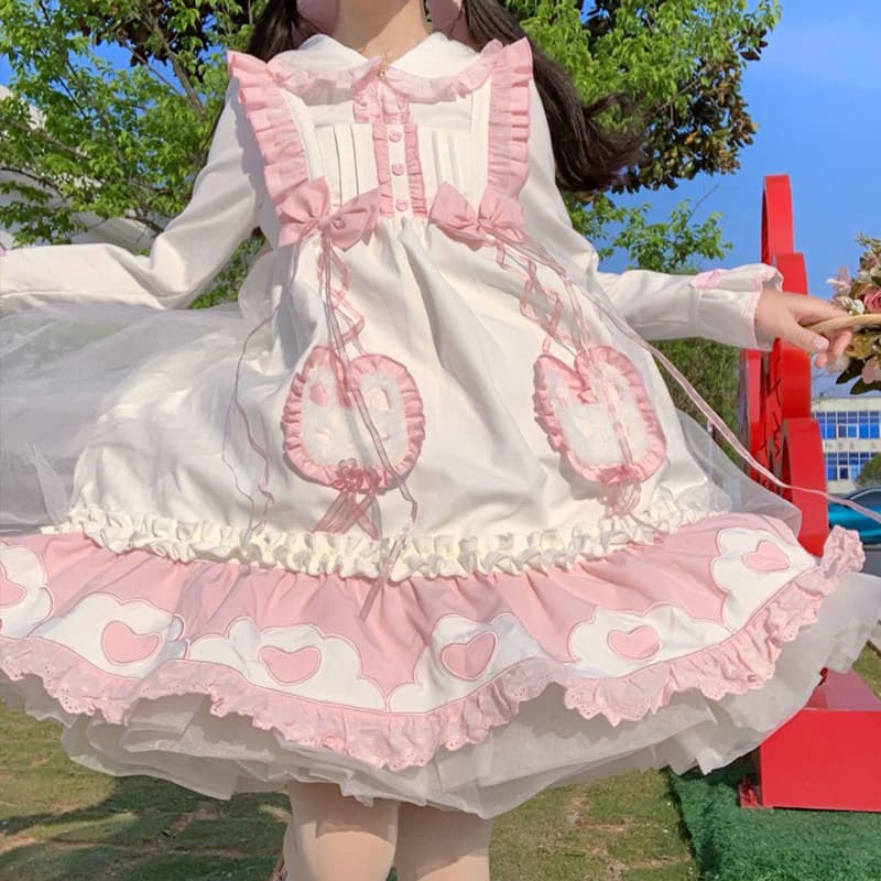 女装 姫系ロリータ風ふんわりフリルメイドワンピース