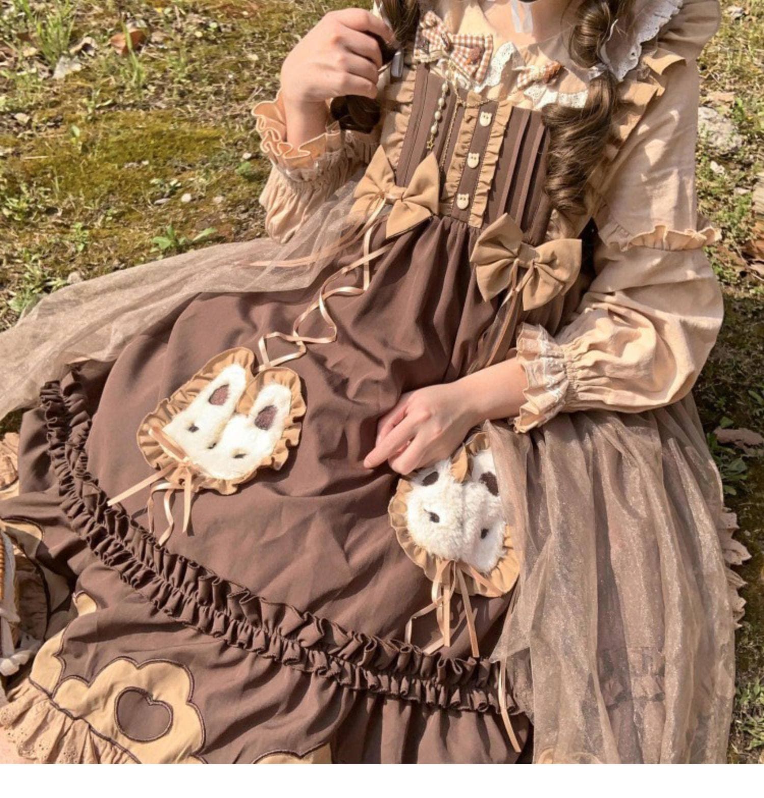 女装 姫系ロリータ風ふんわりフリルメイドワンピース