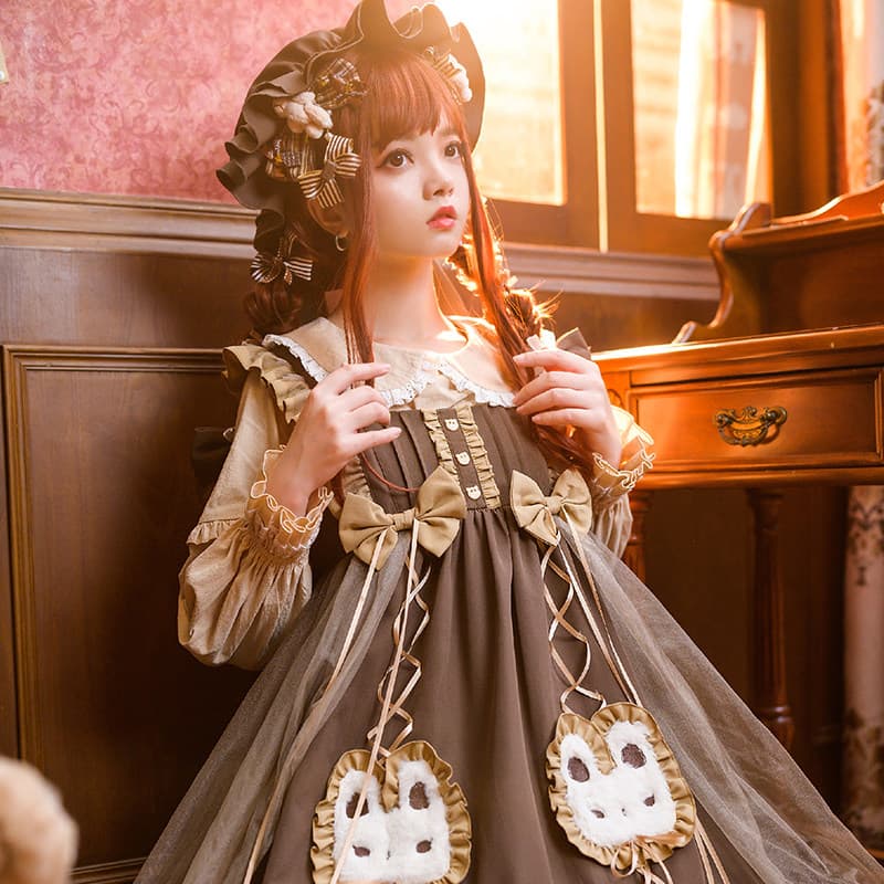 女装 姫系ロリータ風ふんわりフリルメイドワンピース