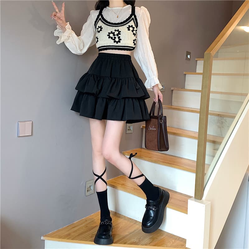女装 二段ティアードフリルミニスカート春秋